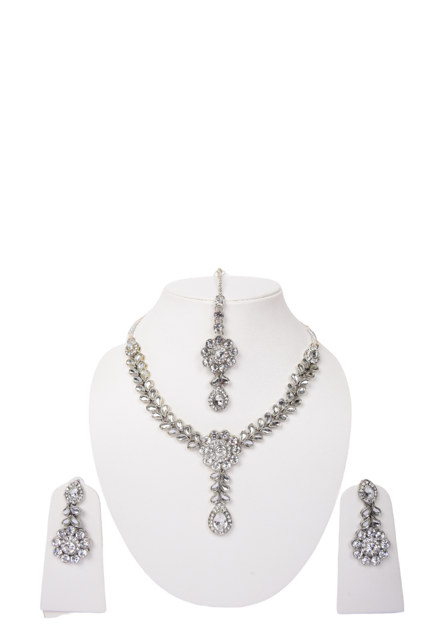 Namokriti Traditional Kundan Necklace Set for Women – Elegant Silver Plated Jewelry with Clear white Stones